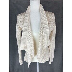 Ann Taylor Loft Open Front Crochet Cardigan Sweater Size Small Cream Ivory Knit